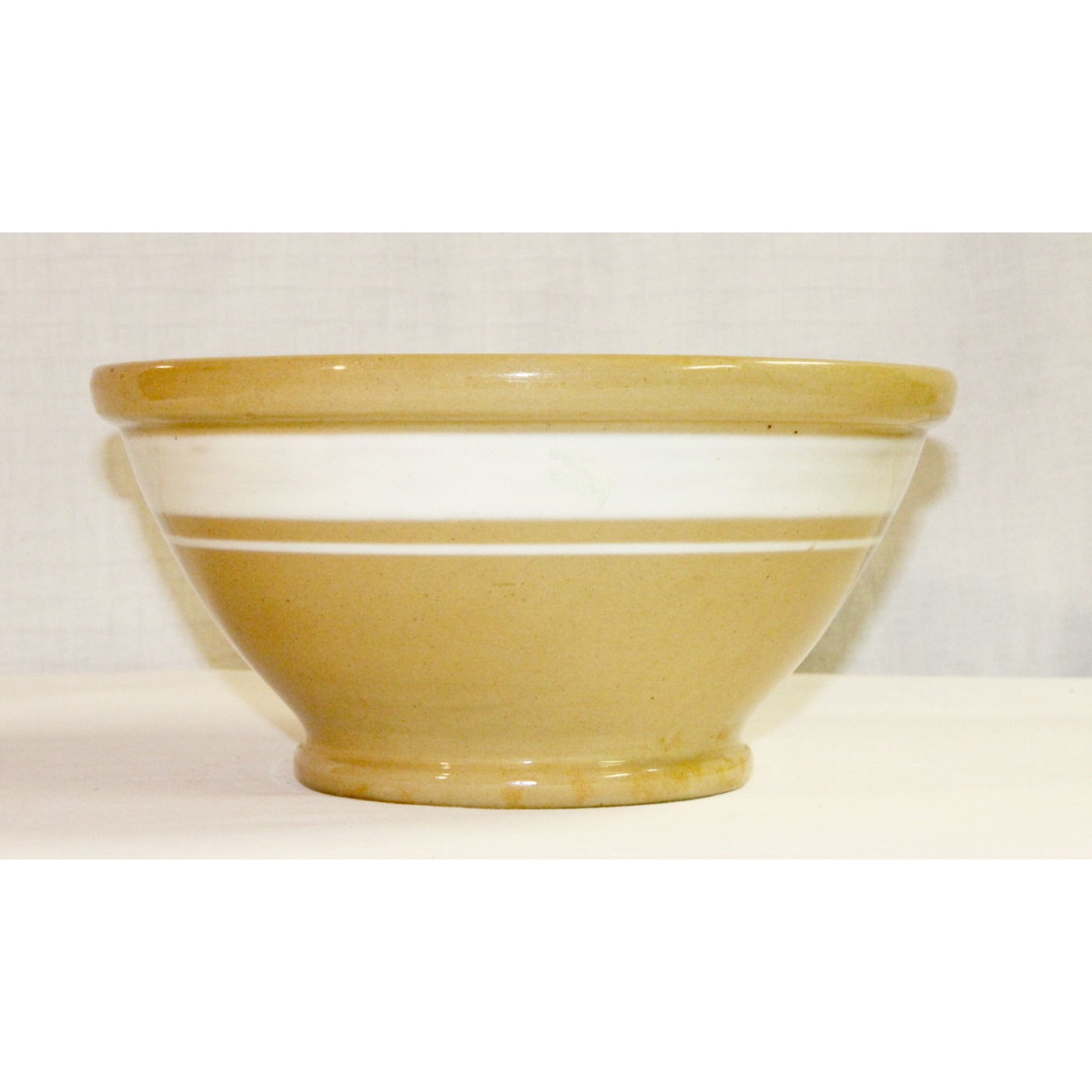 Unusual Wide White Banded Yellow Ware Bowl