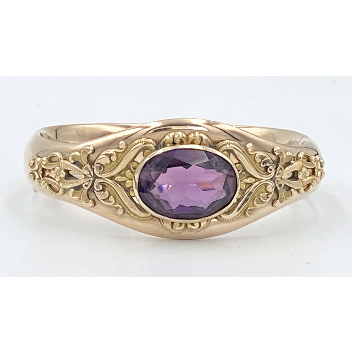 Fabulous Victorian Gold-Filled Bangle with Perfect Color Purple Stone