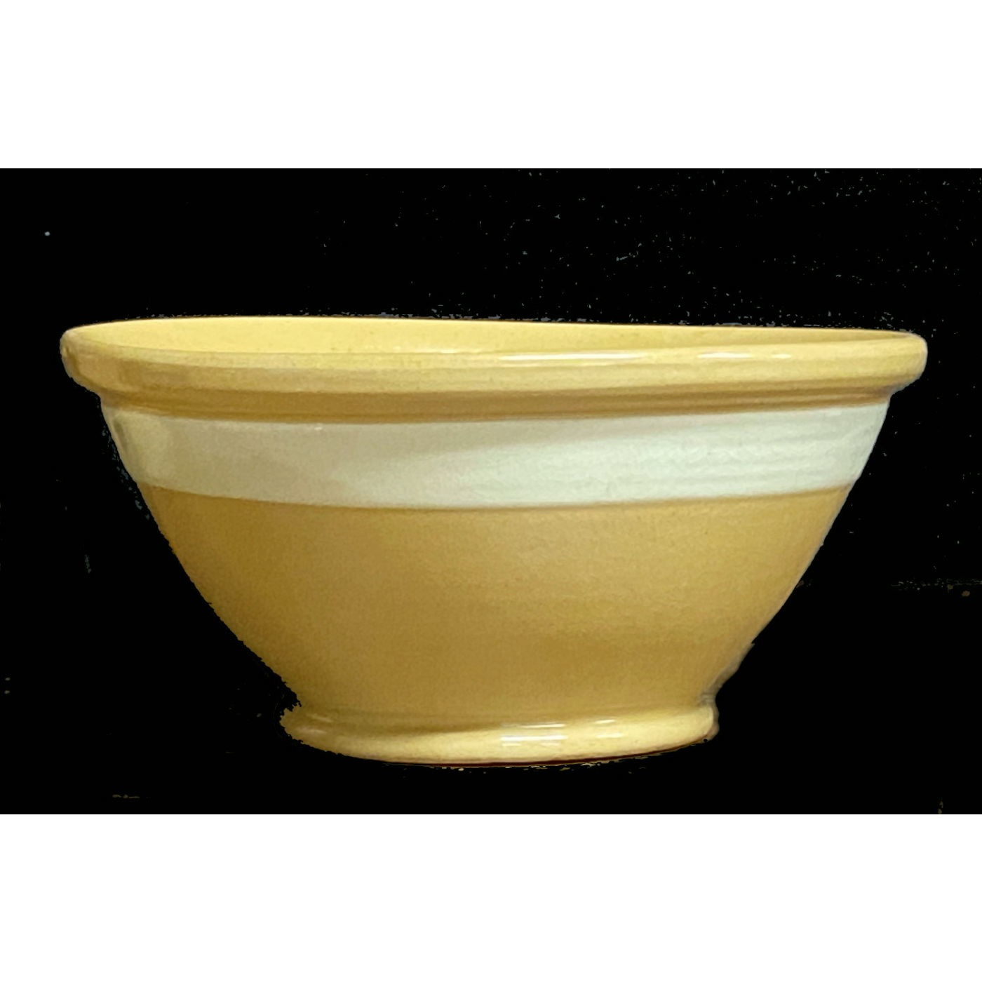 Spectacular 10" Single White Banded Yellow Ware Bowl