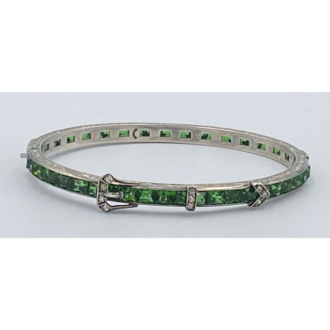 Stunningly Beautiful Green Paste Rhinestone Buckle Bangle Bracelet