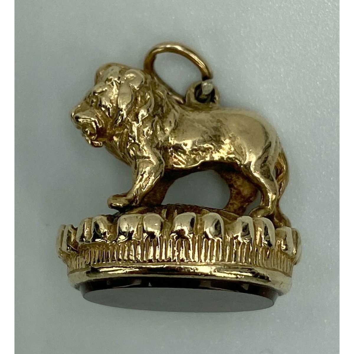 Stately Standing Antique English Victorian Gold Lion Fob - Carnelian