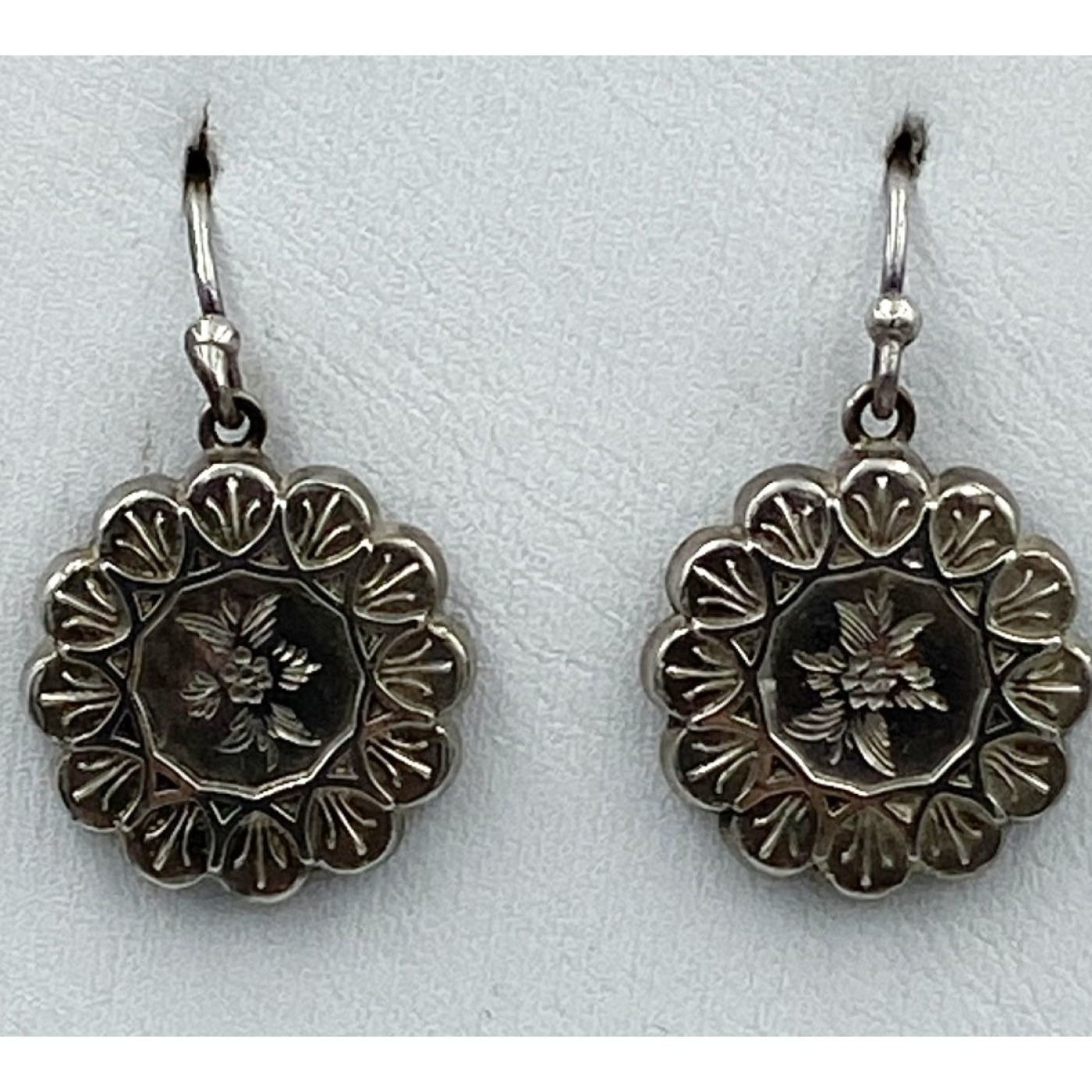 Victorian Flower Medallion Antique English Earrings