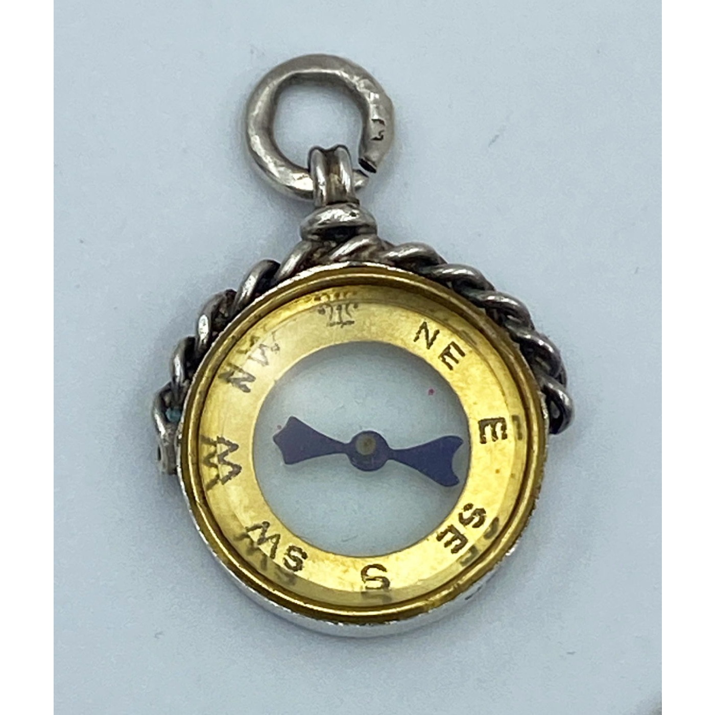 Fabulous Early English Sterling Silver Compass Watch Fob Twist Bezel