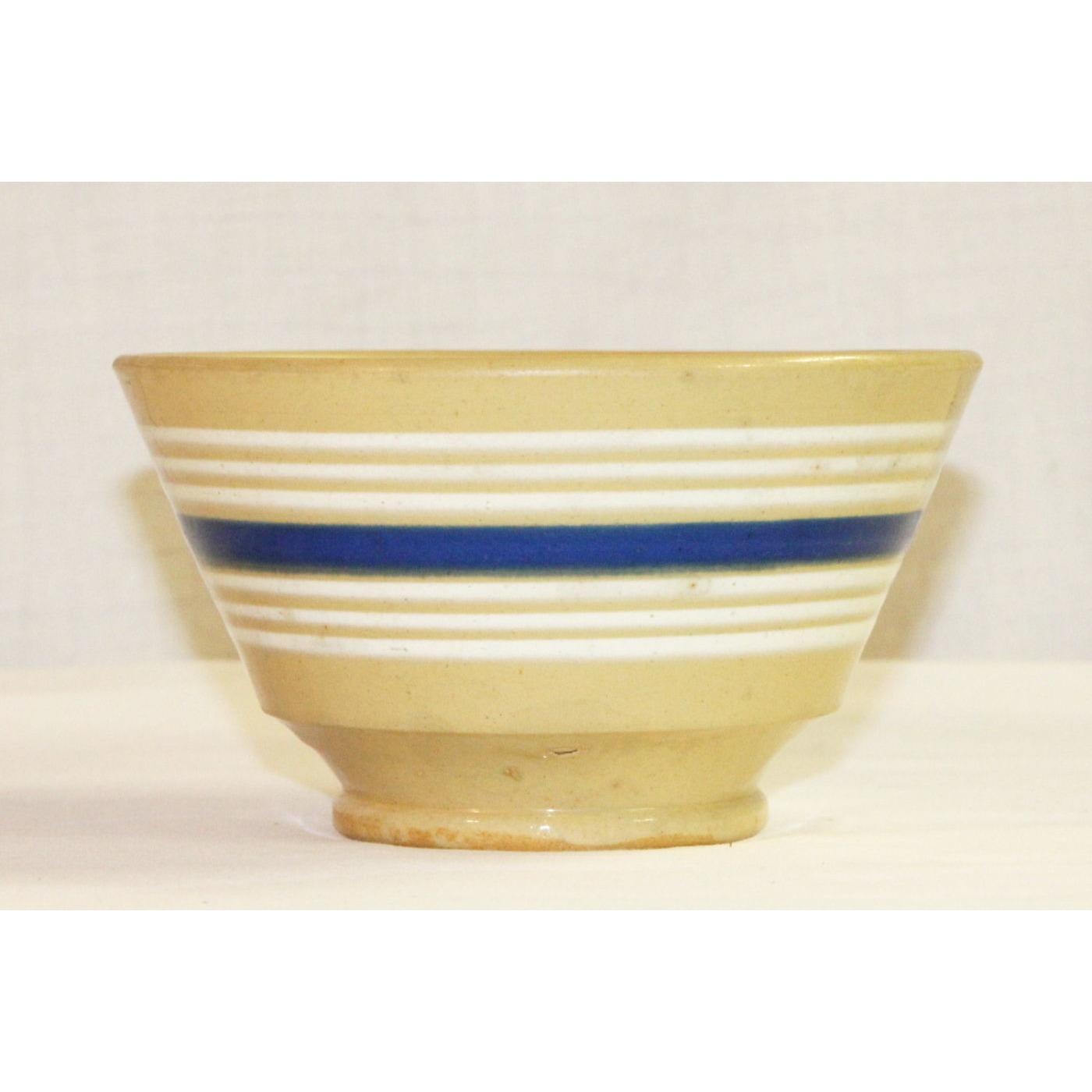 Beautiful Cobalt Blue and White Banded Yellowware Tea Bowl