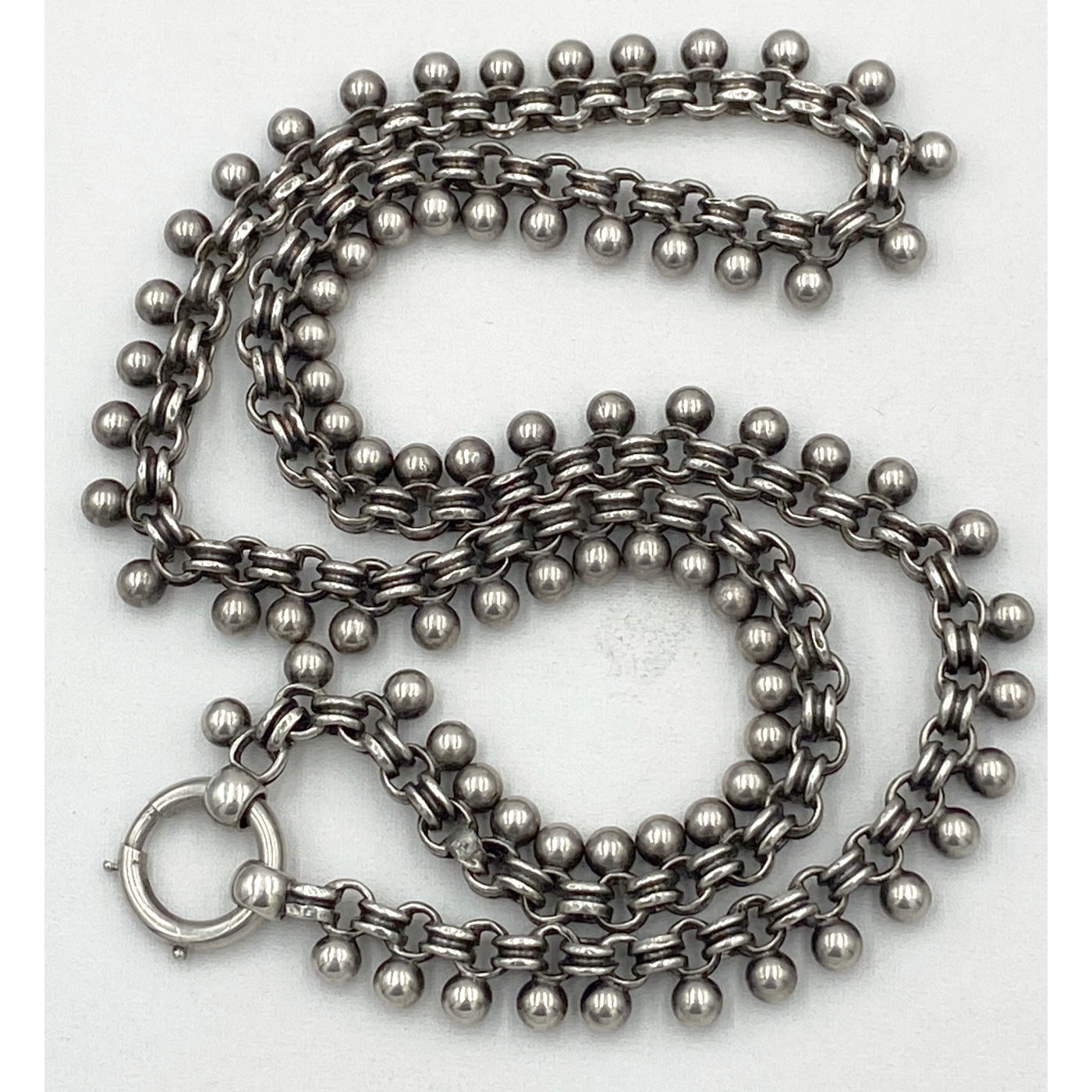 20" Uncommonly Long Cannonball Antique English Silver Chain - Chain Only
