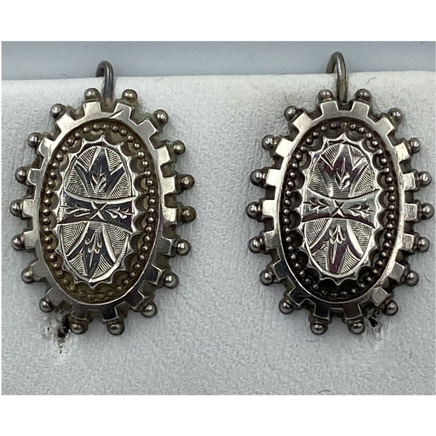 Beaded Edge English Sterling Silver Victorian Antique Earrings