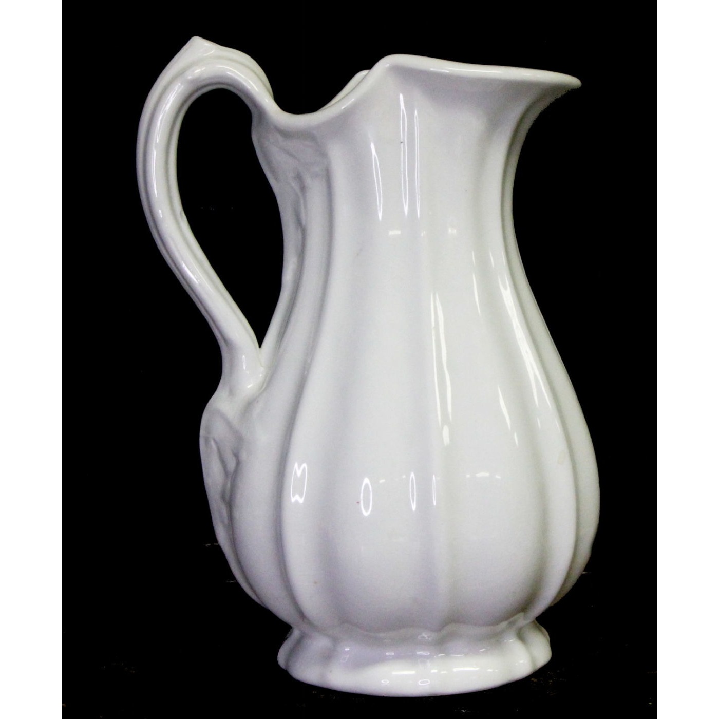 Wide Fluted w/ Leaves Tall Ironstone Ewer Pitcher