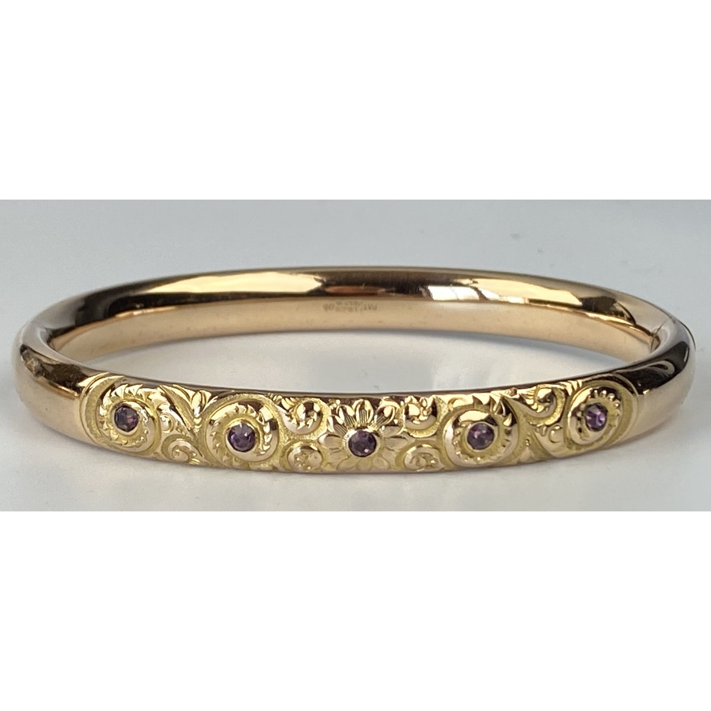 Stunning Deeply Engraved Engagement Bangle with Five Lavender Stones