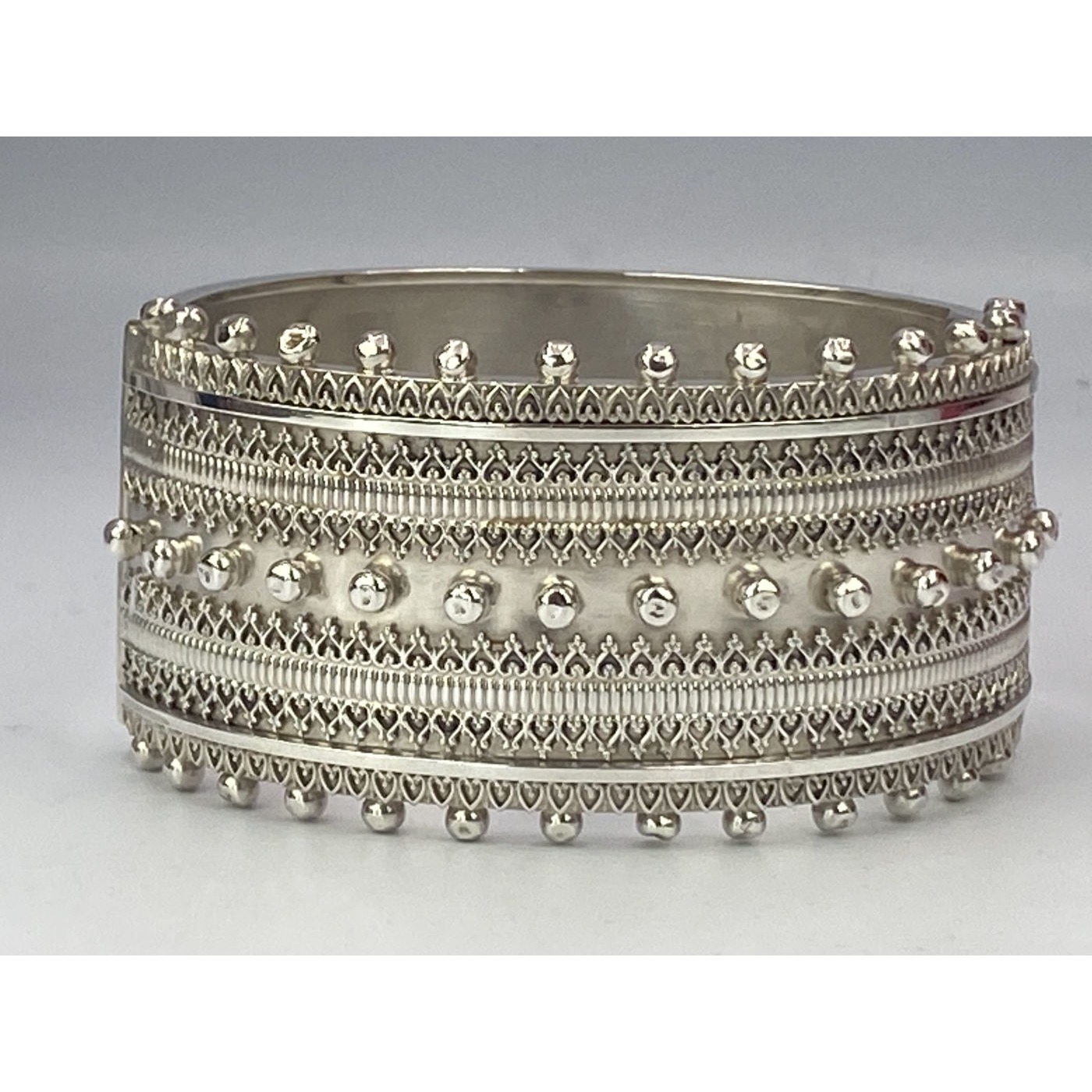 Larger English Silver Bangle with Beading and Wirework