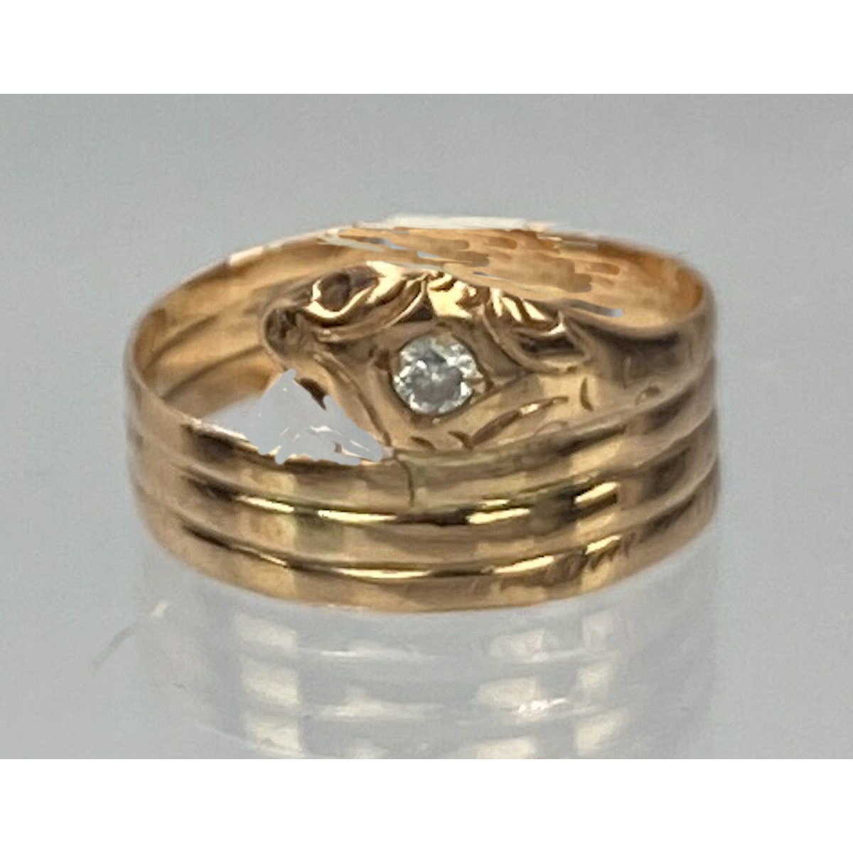 Coiled Snake Eternal Love Antique English Gold Ring Diamond Head