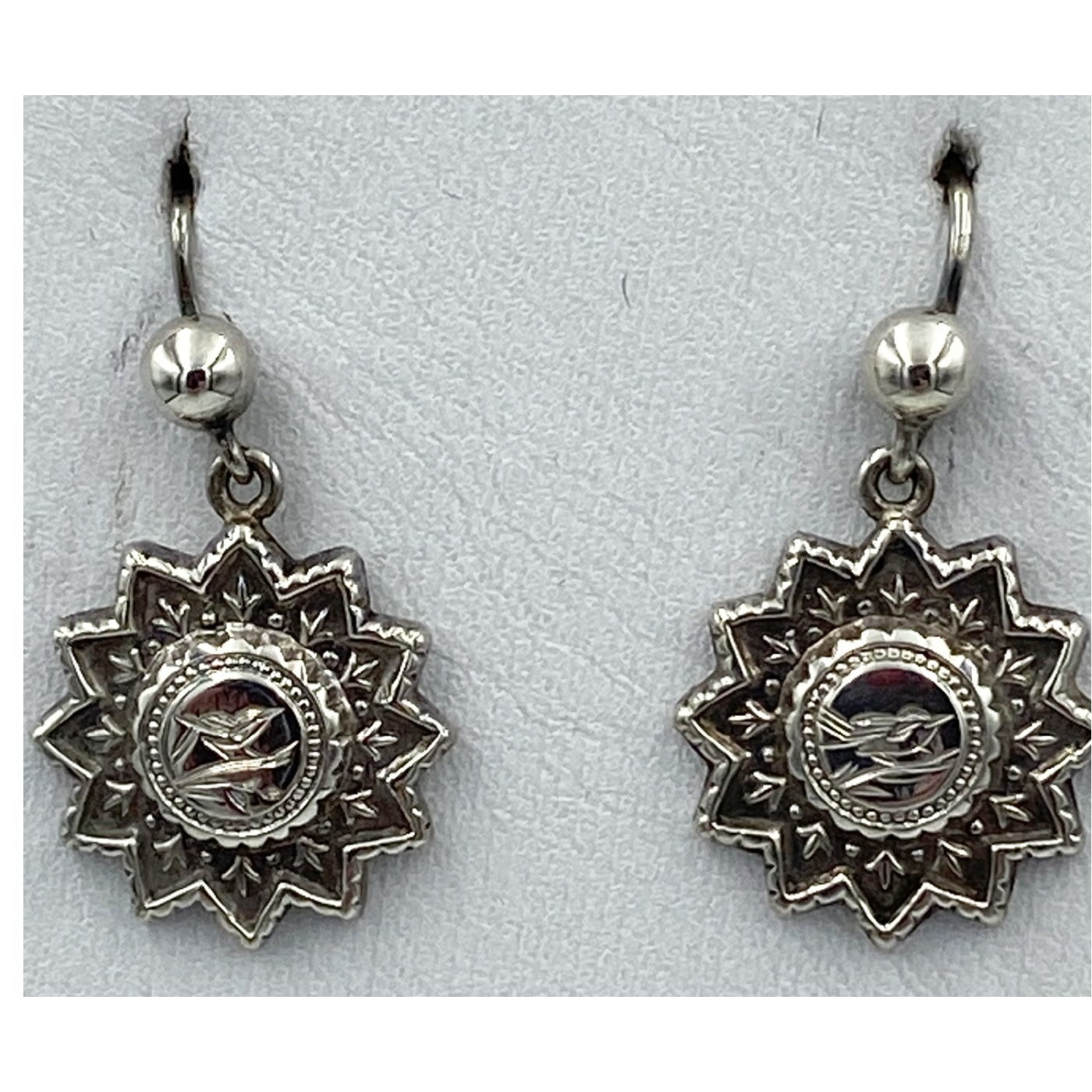 Stunning Star-shaped Sterling Silver English Victorian Earrings - Birds - Swallows