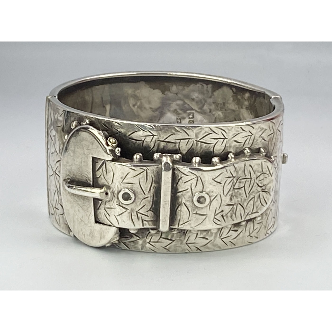 Wide Traditional English Silver Buckle Bangle