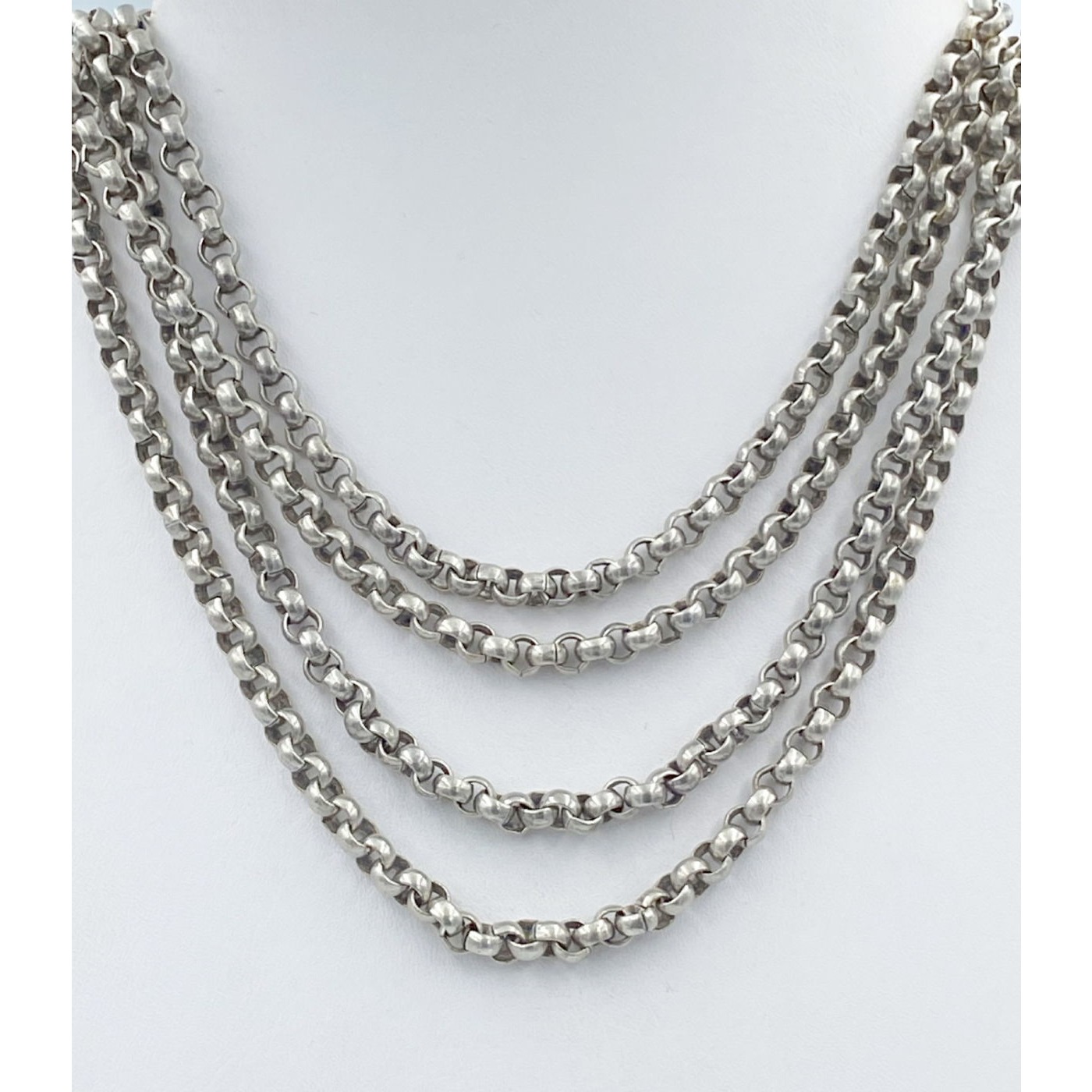 Incredible 64" Long Sterling Silver English Muff Rolo Chain