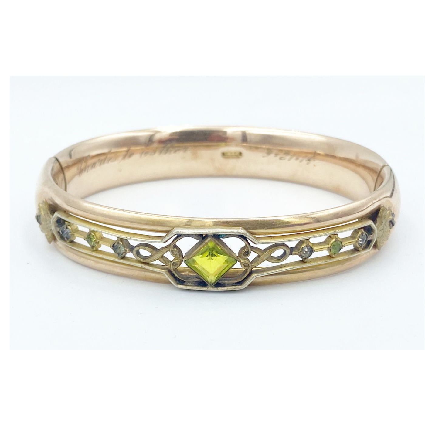 Unusual Lime Green Central Stone Engagement Bangle Bracelet