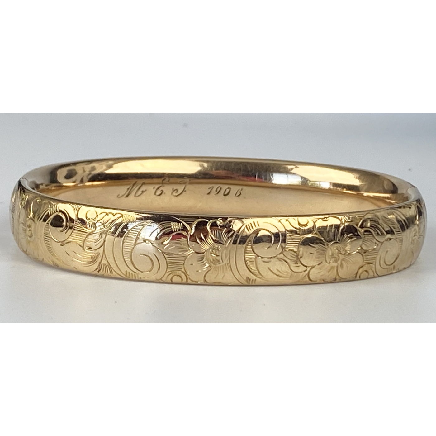 Larger Wrist All Around Floral Scroll Engagement Bangle