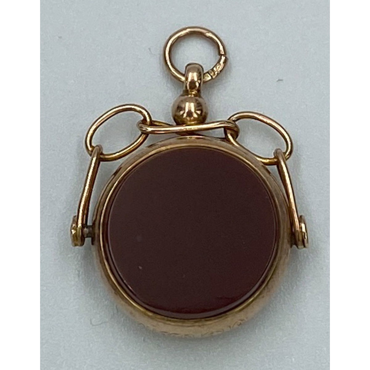 Open Link Bezel Antique English Gold Spinner Fob - Carnelian and Bloodstone