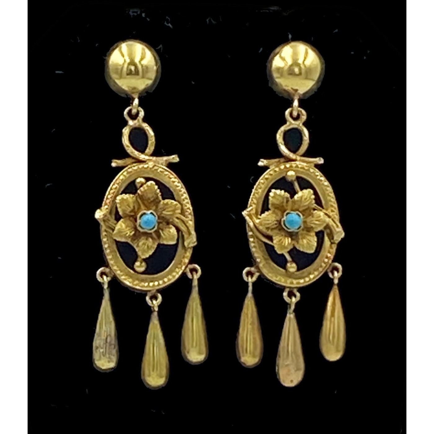 Persian Turquoise 14 kt Gold Earrings with Pendants Movement