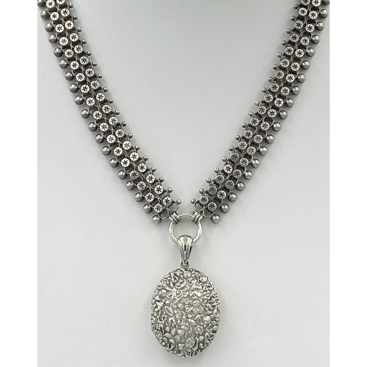 Wonderfully Wide Beaded, Double Cannonballs, Star Link Antique English Silver Chain - Chain Only