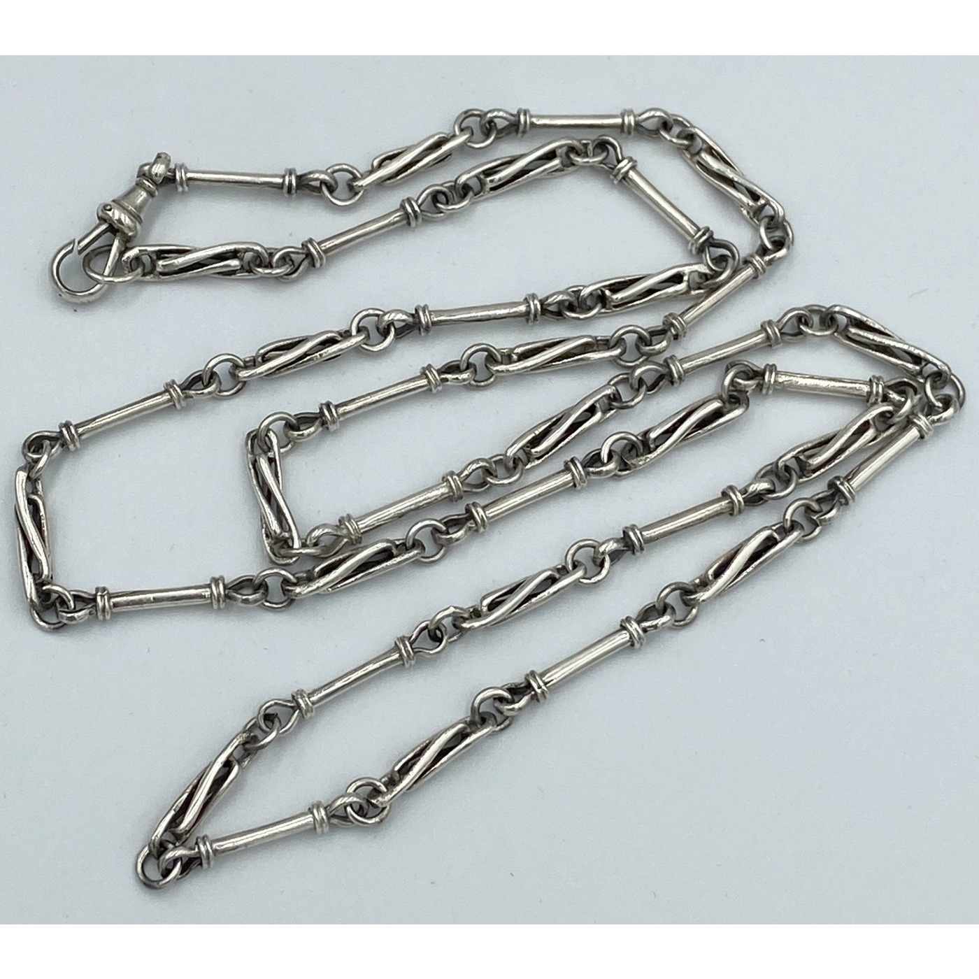 54" Alternating Twist Bar Link Antique English Silver Chain - Chain Only