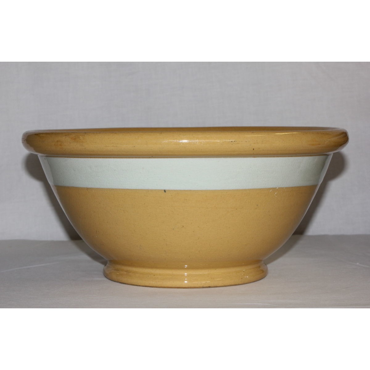 Stunning 12.75" Diameter Single Wide White Banded Yellowware Bowl