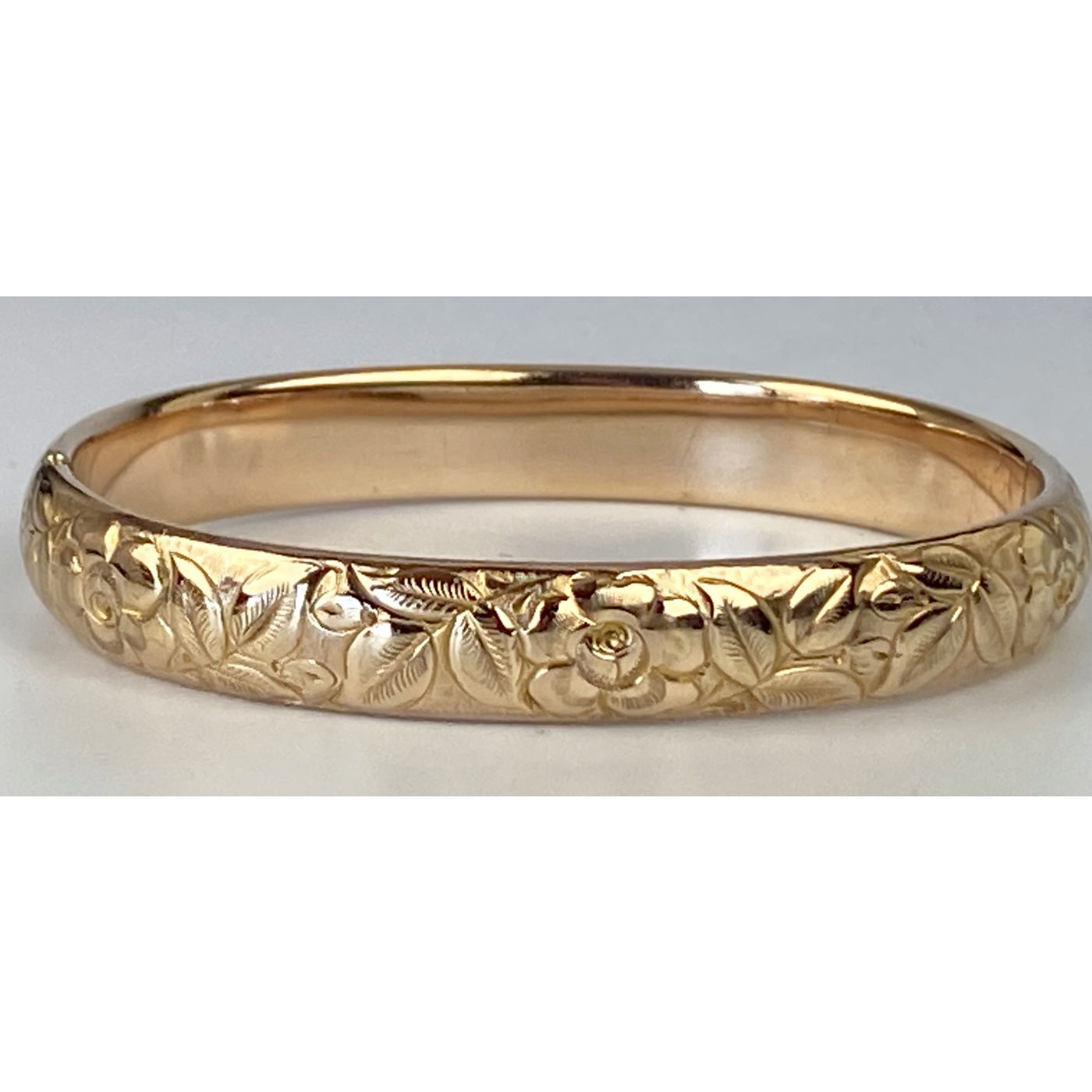 Deeply Engraved Floral Narrow Engagement Bangle