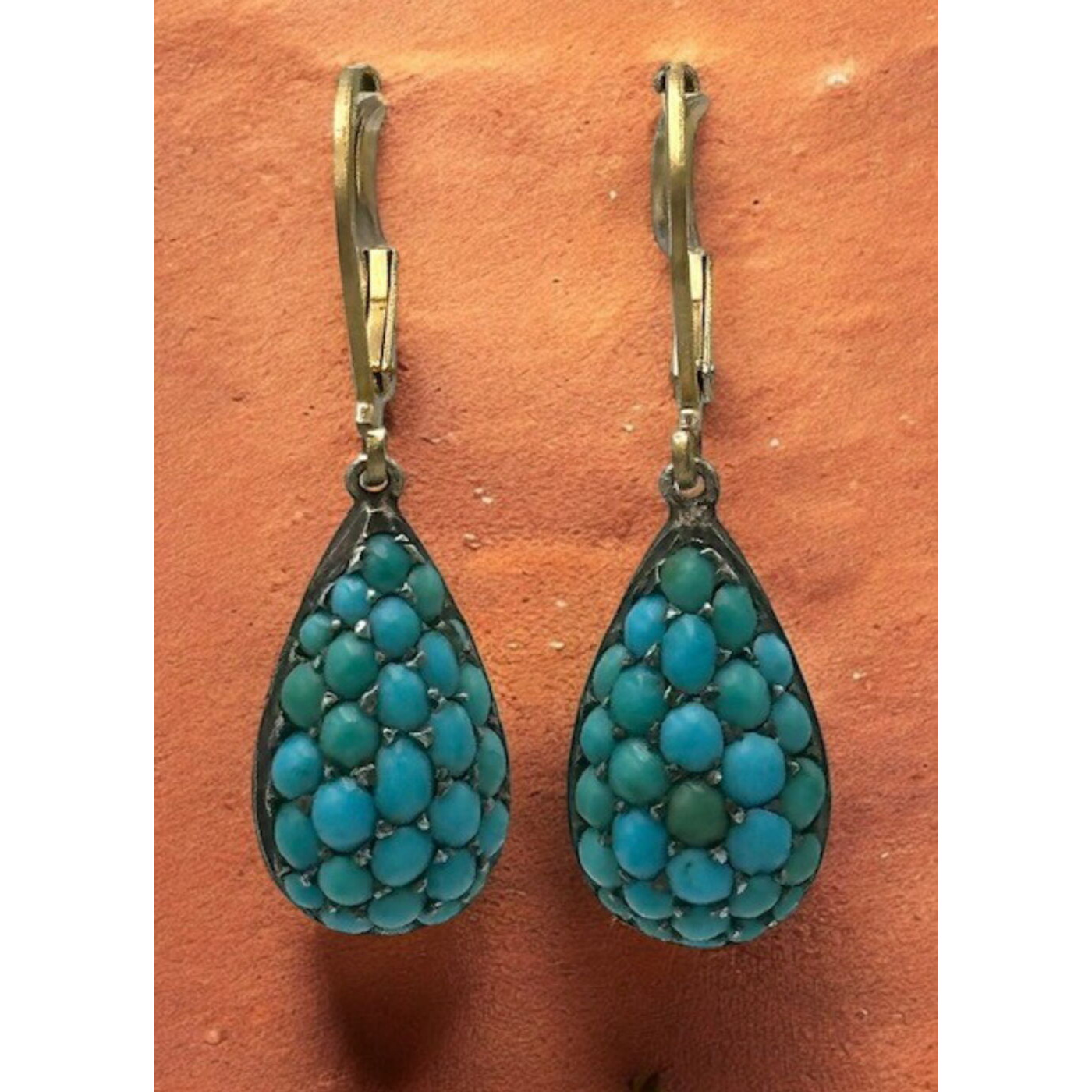 Persian Turquoise Teardrop Earrings Set in Gold
