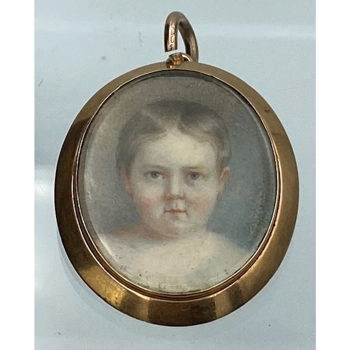 Hand-Painted Miniature Portrait in a Rose Gold Locket, Antique English Gold Pendant