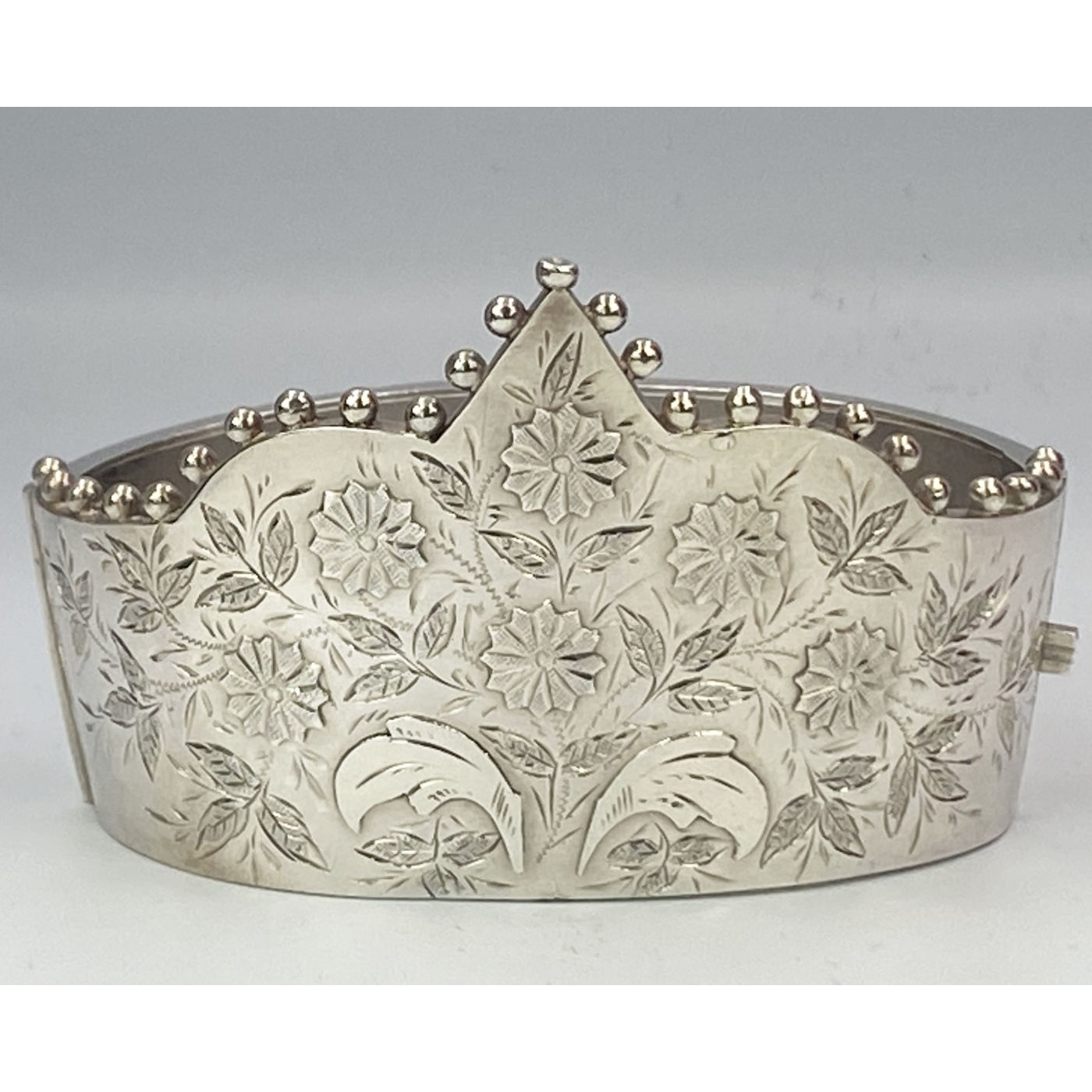 Rare Crown Shaped, Applied Flowers, English Silver Bangle March 17, 1885
