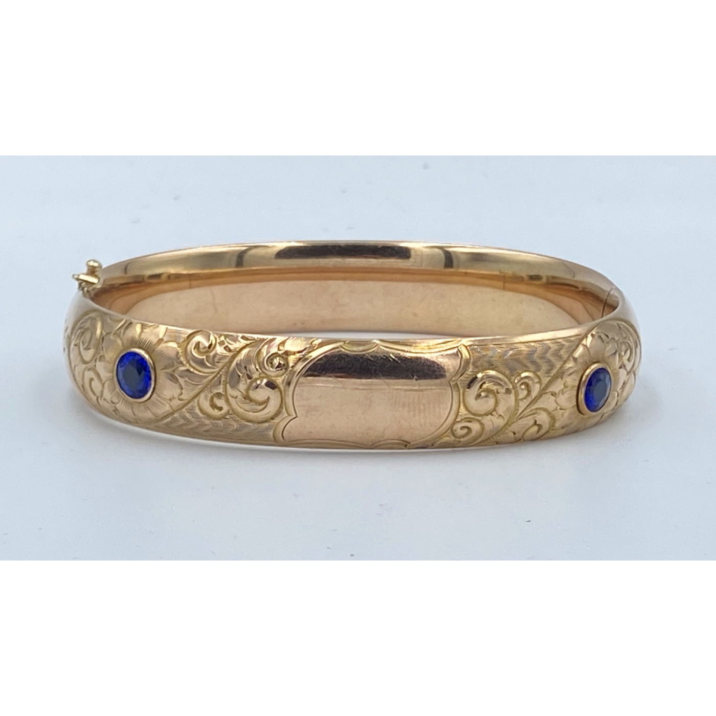 Spectacular Brilliant Blue Stones with Deep Repousse Engagement Bangle Bracelet