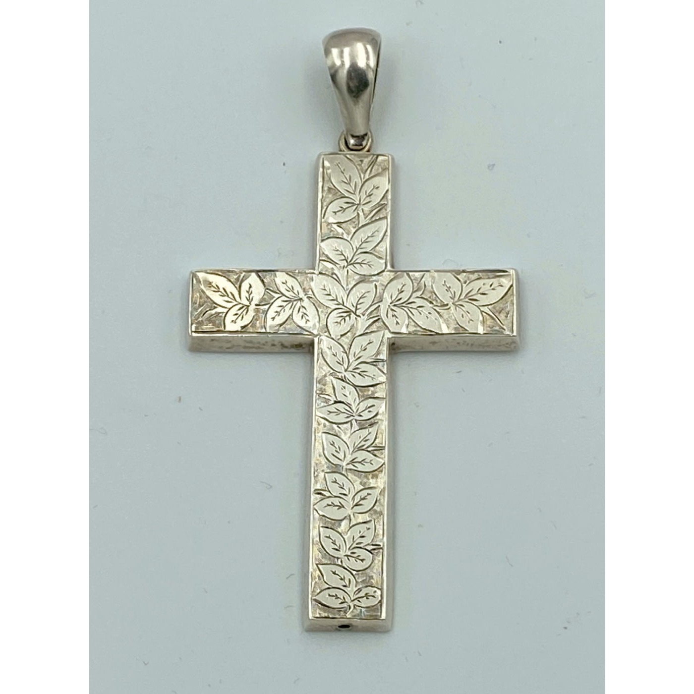 Early Heavily Adorned Ivy Silver Cross Pendant