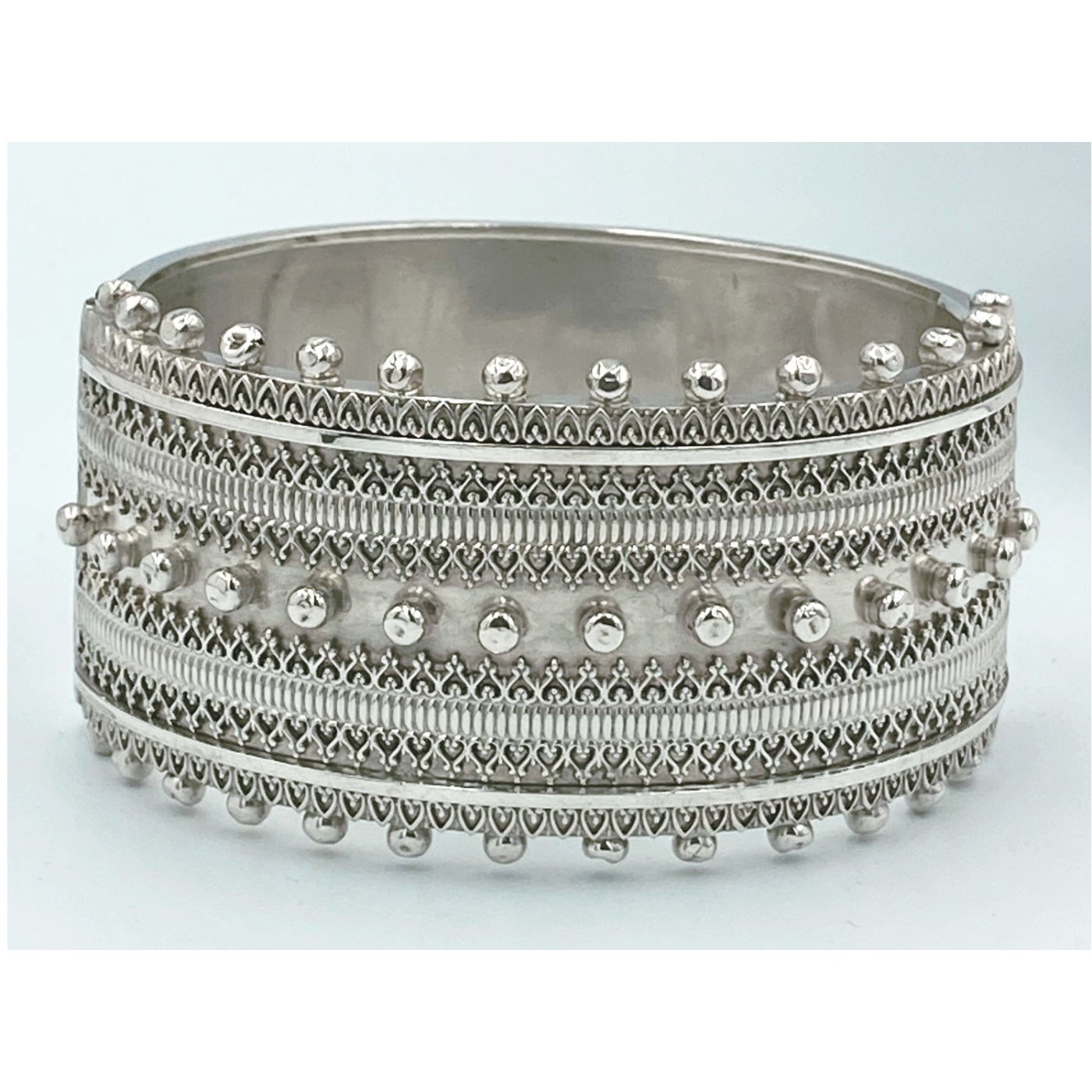 Larger Extraordinary Beaded Edge Exquisite Victorian Silver Bangle