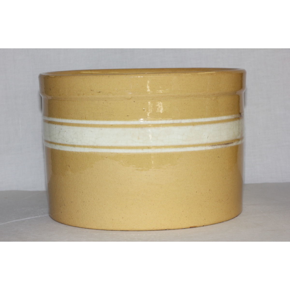 White Banded Large Dandyline Yellowware Canister
