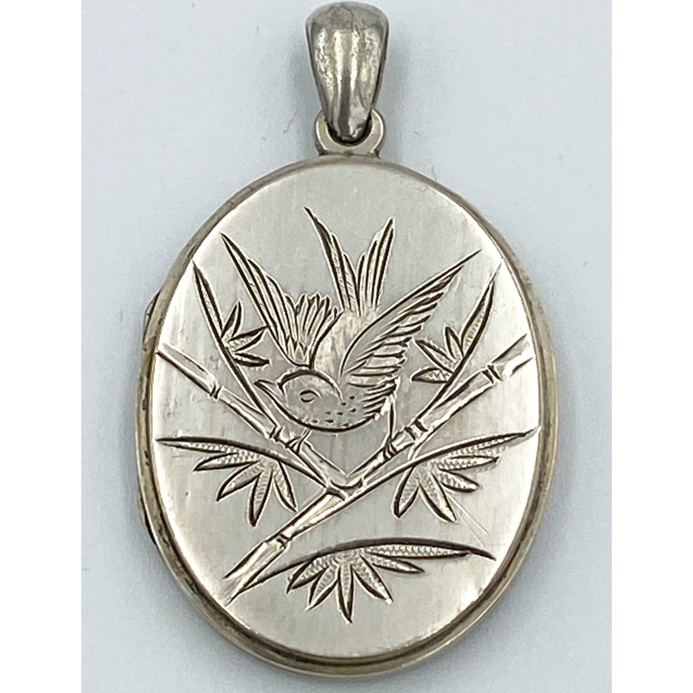 Large Engraved Swallow Antique English Silver Locket