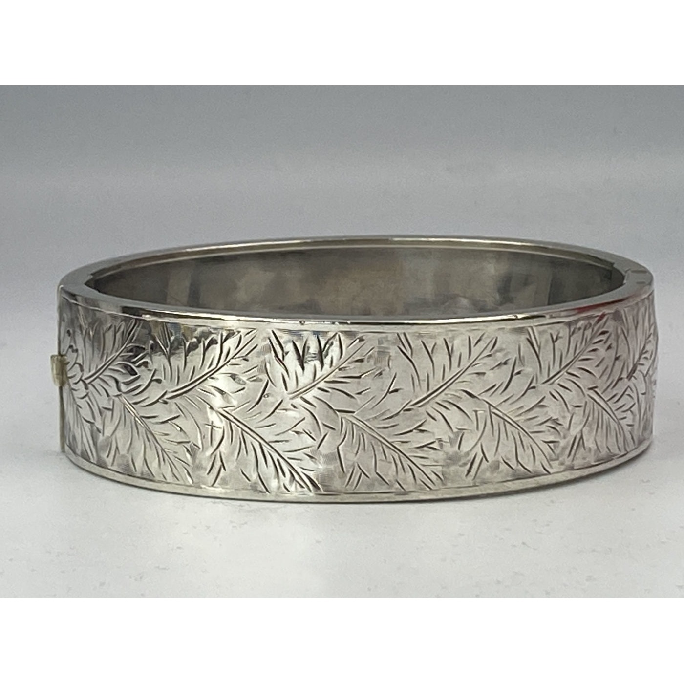 Fern Leaves Completely Engulf Antique English Silver Bangle