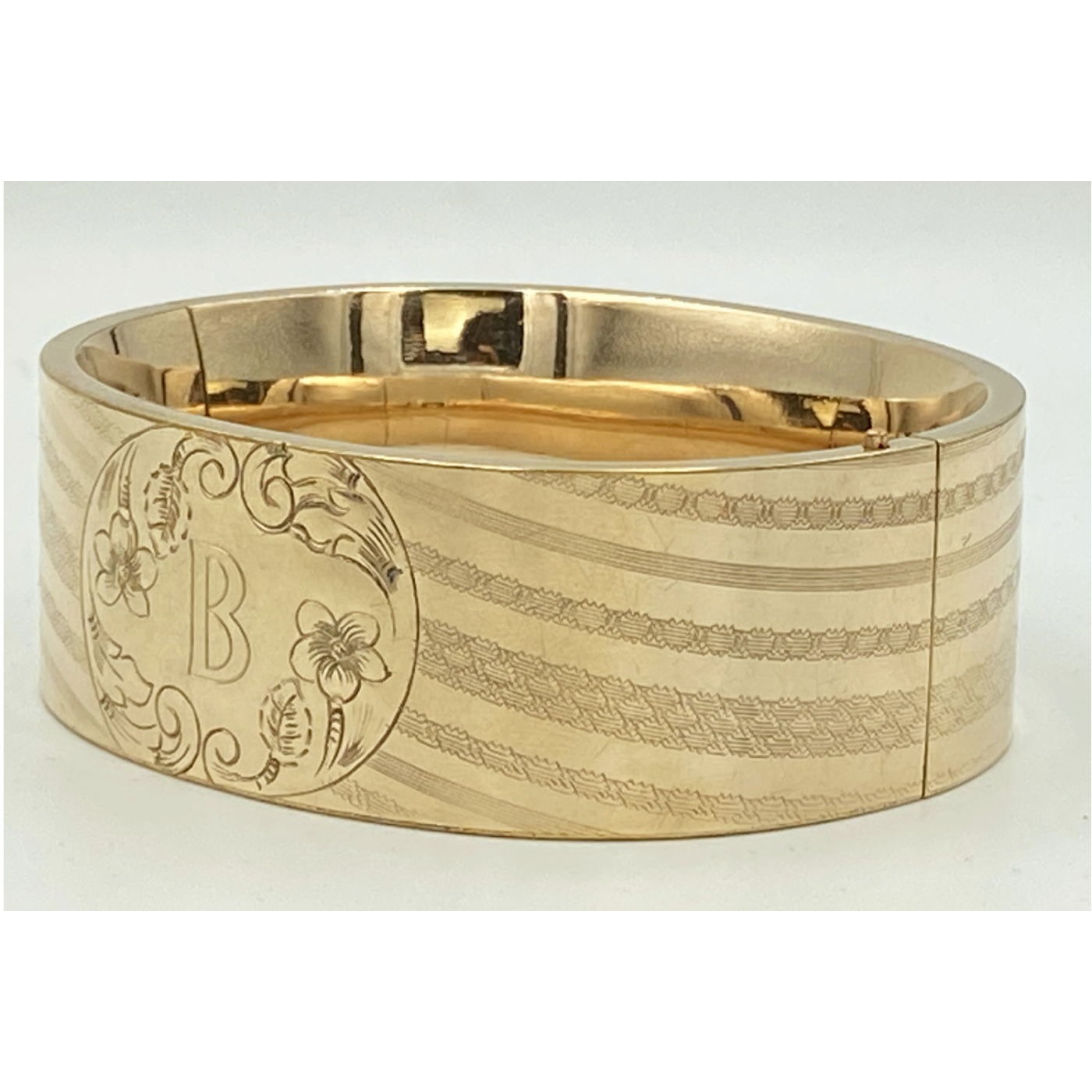 Tailored Extra Wide "B" Monogram Gold-Filled Engagement Bangle