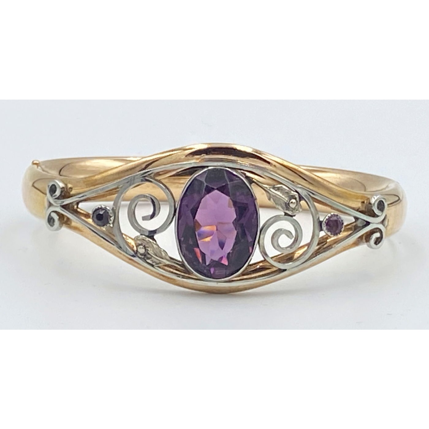 Unusual Smaller Bangle with Central Purple Stone & Silver Wirework Highlights