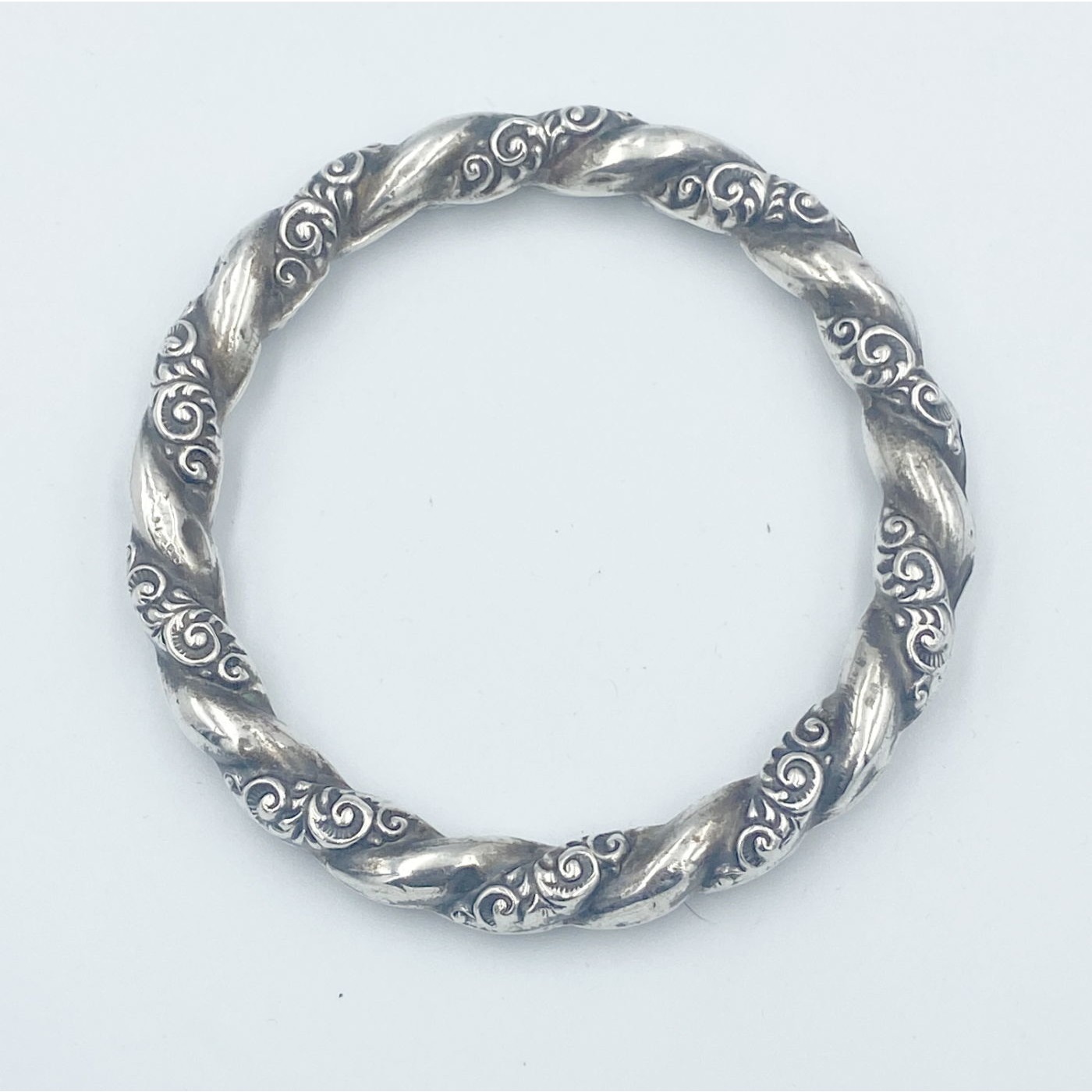 Beautiful Engraved Repousse Sterling Silver English Teething Bangle - 2