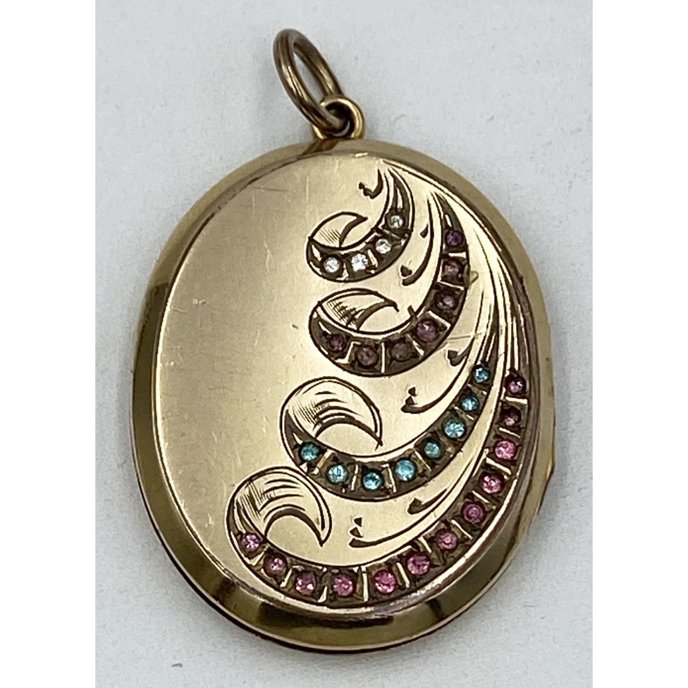Excellent Gold-Filled Locket with Colored Stones