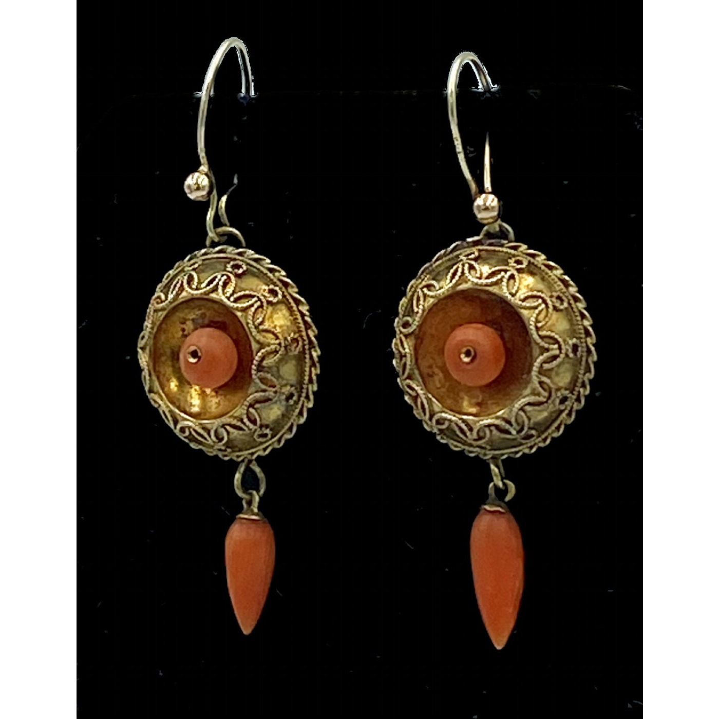Special Victorian English15kt Gold Coral Pendant Earrings