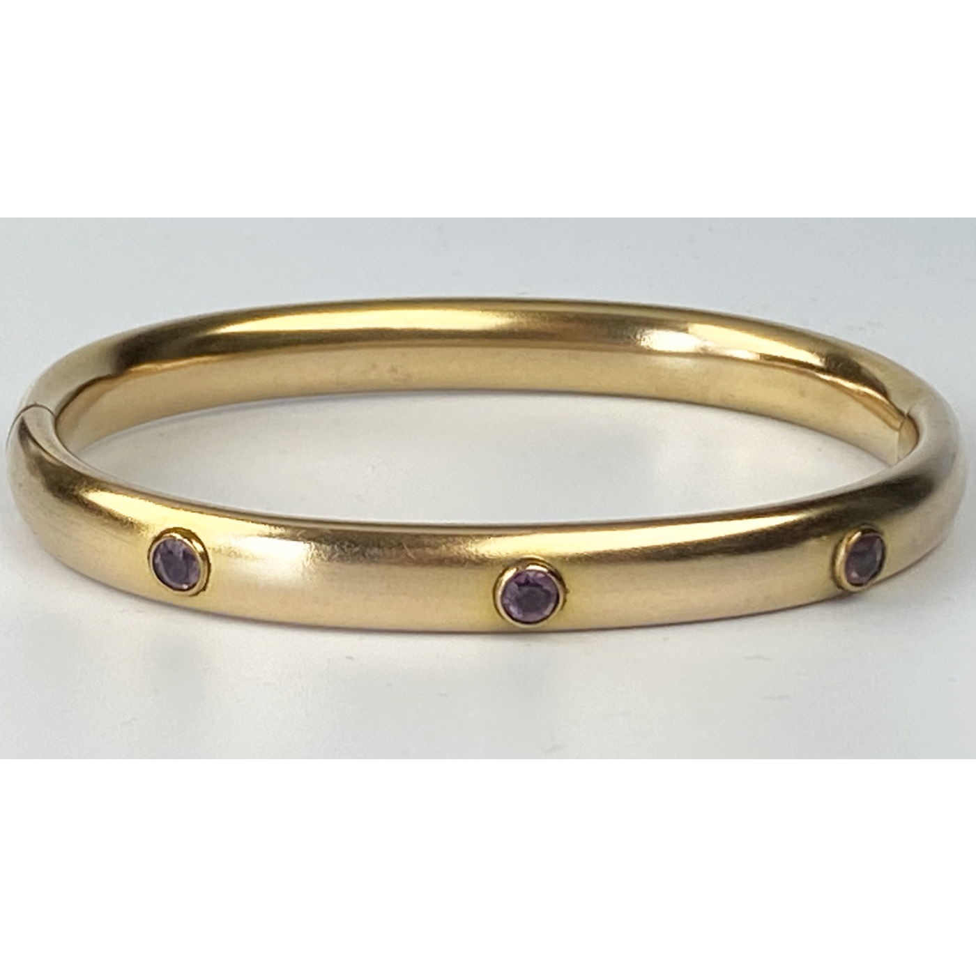 Simple Plain Engagement Bangle with 3 Light Purple Stones