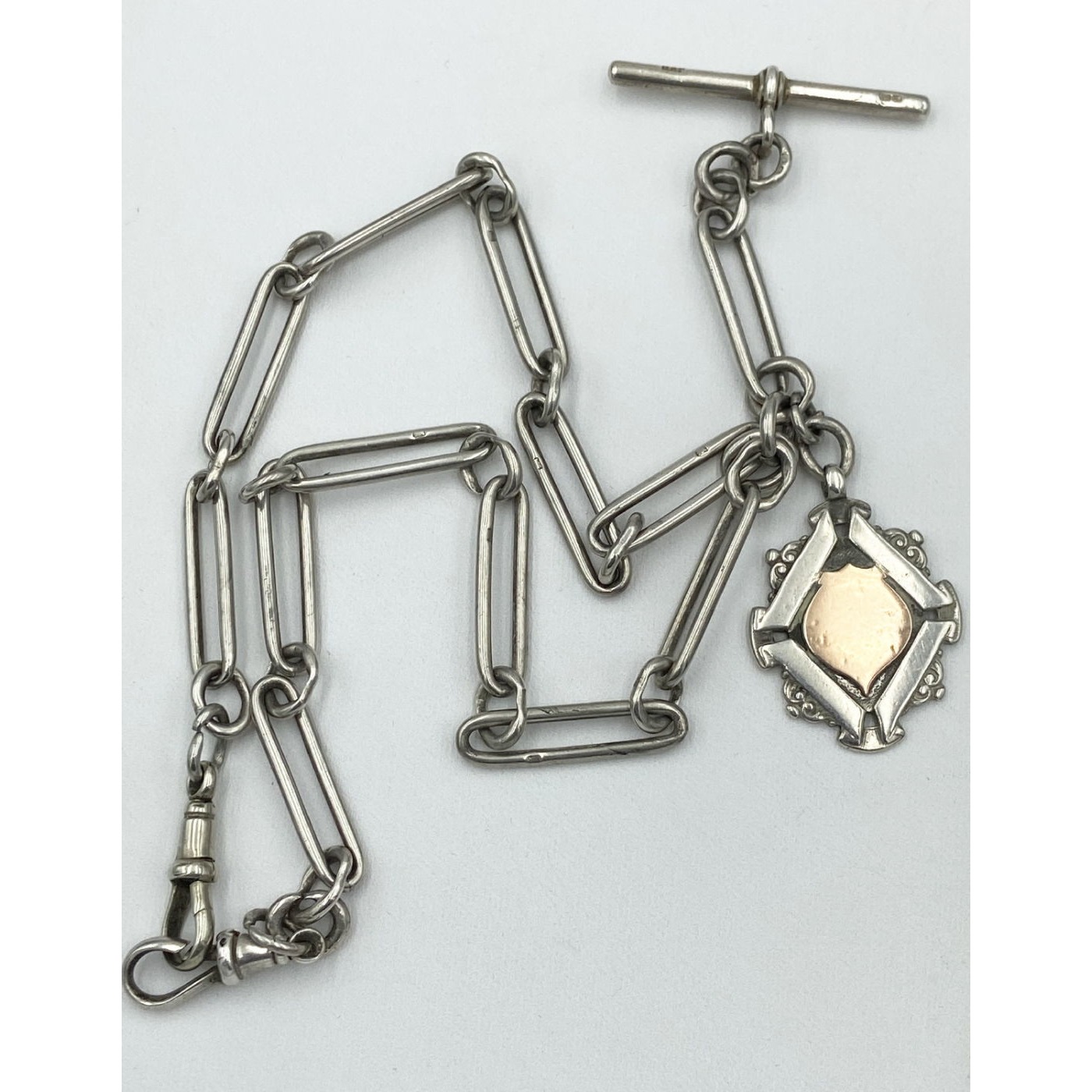 Fabulous Silver English Trombone Link Watch Chain